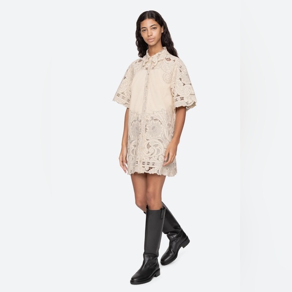 Sea New York Ceci Embroidery Shirt Dress in Cream - Picture 3 of 4